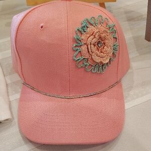 Pink and Green Floral Embroidered Hat